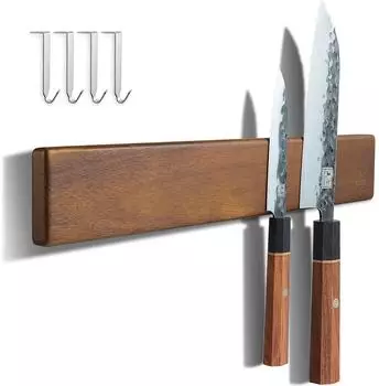 LuxusKollektion Magnet-Messerleiste 40cm Akazienholz mit 4 Haken