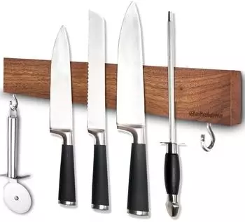 LuxusKollektion Magnetleiste Messerhalter Walnussholz 40cm mit 2 Haken