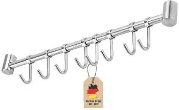 Intirilife Küchen-Hängeleiste Edelstahl 47,7cm mit 8 Haken (IL-100276)
