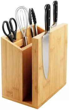 Relaxdays Messerblock magnetisch, doppelseitig, Utensilienhalter, Bambus (21,5x19x13cm)