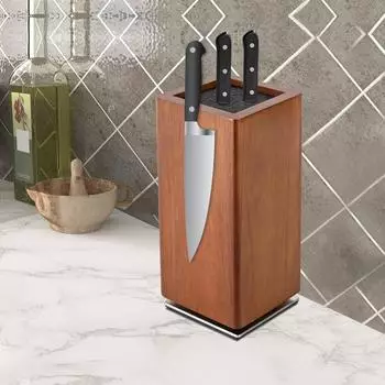 LuxusKollektion Magnetischer Messerblock, Akazienholz, 360° drehbar, Borsteneinsatz