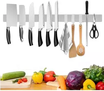 LuxusKollektion Magnetleiste Messerhalter 60cm, Edelstahl, 3 Haken, selbstklebend