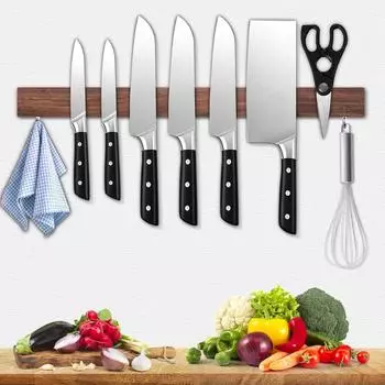 LuxusKollektion Magnetleiste Messer Walnuss 50cm mit 2 Haken