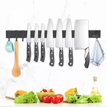 LuxusKollektion Magnetische Messerleiste 50cm mit Haken, schwarz