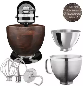 KitchenAid Artisan 5KSM185PS EOB onyx-schwarz Walnussholz-Bowl