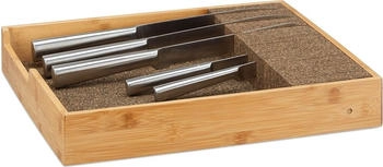 Relaxdays Bamboo Block in-Drawer Knife Organizer Cutlery Storage HWD 6.5x38x33.5cm Natural 6.5 x 38 x 33.5 cm