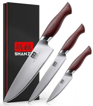 SHAN ZU Set 3 PCS Japanese Chef with High Carbon 10Cr15Mov Stainless Steel Ultra-Sharp Set Utility with Ergonomic Pakkawood Handle