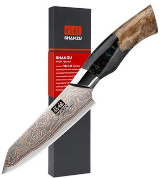SHAN ZU Japanese 33 Layer 8 inch High Carbon Copper & Damascus Steel Hand Forged Professional with Maple Wood Handle for Fruit Vegetable