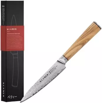 KLAMER Damast Allzweckmesser mit Olivenholz 12.7cm