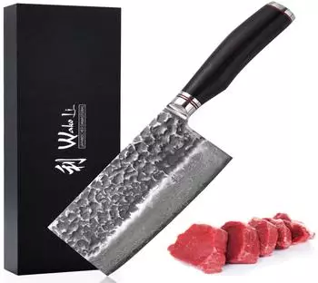 Wakoli Wakoli Damastmesser Chai Dao 17,5 cm Eichenholzgriff