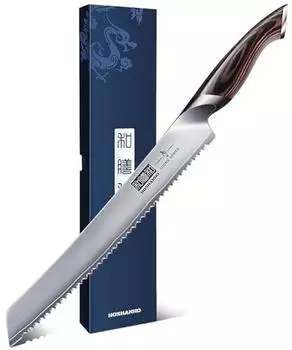 HOSHANHO 10 inch Japanese High Carbon Stainless Steel Serrated Bread Knives Professional Bread Cutting Knife for Homemade Bread