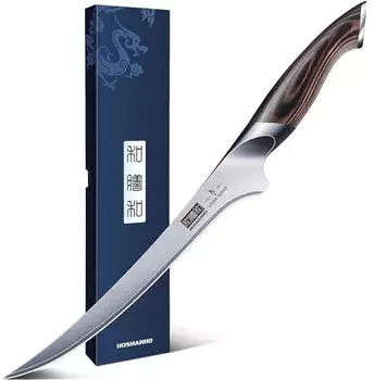 HOSHANHO Filetiermesser 23cm Hochkohlenstoffstahl, Ergonomischer Pakkaholz-Griff (9 inch Fillet Knife)