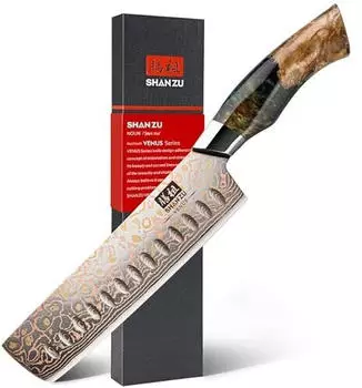 SHAN ZU Japanese Copper & 8 inch Ultra Sharp High Carbon 33 Layer Copper & Damascus Steel Hand Forged Professional with Maple Wood Handle