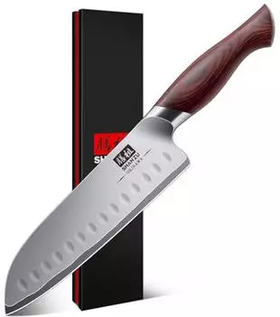 SHAN ZU Kochmesser 18 cm japanischer Kohlenstoffstahl 10Cr15Mov mit 12° ultrascharf und ergonomischem Pakkawood-Griff