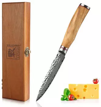 Zayiko Minami Allzweckmesser 12,5cm Damaststahl Olivenholzgriff