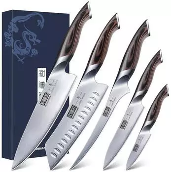 HOSHANHO 5 Pieces Japanese High Carbon Stainless Steel Sets Professional Ultra Sharp Chef Knives Set with Ergonomic Pakkawood Handle