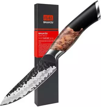 SHAN ZU Schälmesser 9cm, 7-Lagen Hochkohlenstoffstahl, Ahornholzgriff (SZES-2023-010)