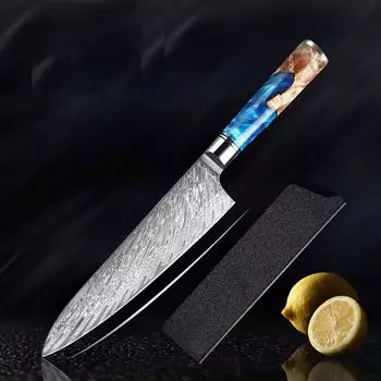 Muxel C-Color-8 Santoku Damastmesser mit Holzgriff (C-Color-8)