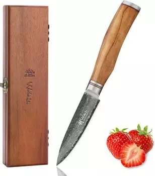 Wakoli Olive HS Officemesser Damaststahl (VG10) Olivenholzgriff 9cm (1DM-OFF-OLI)