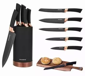 Klausberg Messerset mit Messerblock, 5-tlg., antihaftbeschichtet, schwarz-ros&eacute;gold (KB-7614)