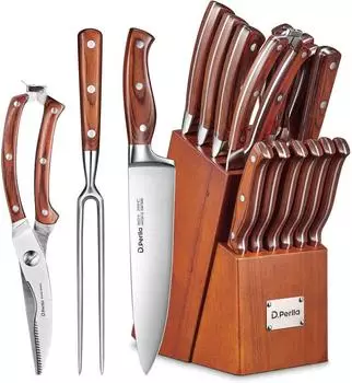 LuxusKollektion Messerblock 16-teilig mit Holzgriff, Edelstahl