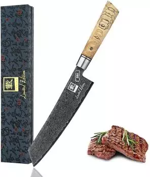 Zayiko Black Meteor Kiritsuke Damastmesser 21cm, 67 Lagen, Ahornholzgriff
