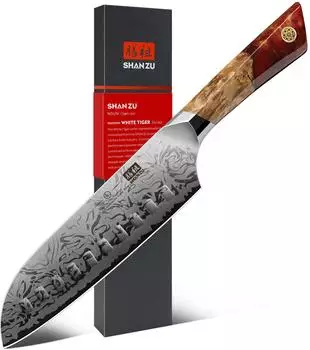 SHAN ZU White Tiger Santokumesser 18cm Damaststahl SG2, Ahorngriff (SZPCS-2024-001-2)