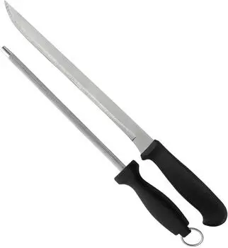 Wellhome Schinkenmesser (25cm) und Wetzstahl (21cm) Set, Edelstahl (WH14208)