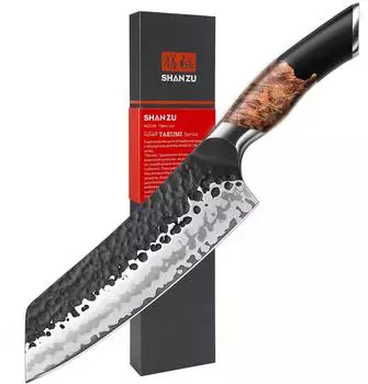 SHAN ZU Santokumesser 20cm, 7-lagiger Carbonstahl, Ahornholzgriff (SZES-2023-008)