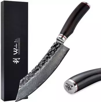 Wakoli EBO Blockmesser 20cm Damaststahl 67 Lagen, VG10-Kern, schwarzer Eichenholzgriff