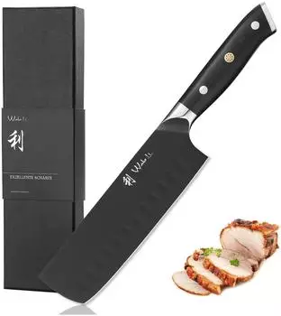 Wakoli Titanium Noir Nakiri Messer 17cm, Edelstahl, schwarze Titanbeschichtung, G10-Griff
