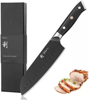 Wakoli Titanium Noir Santokumesser 18cm, 5Cr15MoV Stahl, G10-Griff