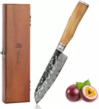 Wakoli Kleines Santokumesser Damaststahl 67 Lagen, Olivenholzgriff, 13cm Klinge (1DM-KLN-SAN-OLI)