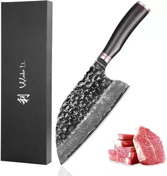 Wakoli EBO Chinesisches Kochmesser 20cm Damaststahl 67 Lagen, schwarzer Eichenholzgriff