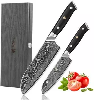 Wakoli Nitoko Santoku-Messerset 2-tlg., 67 Lagen Damaststahl VG10, G10 Griff (2DM-G10-SET-NIT)