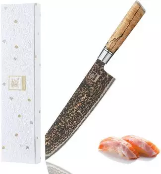 Zayiko BlackMagma Kiritsuke Damastklinge 21cm, Ahornholzgriff (1DM-KIR-BMM)