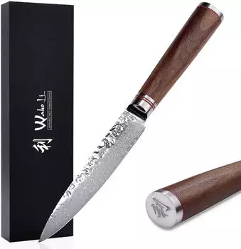Wakoli Allzweckmesser 12,5cm Klinge, 67-Lagen Damaststahl, Nussbaumholzgriff (1DM-ALL-NUS)