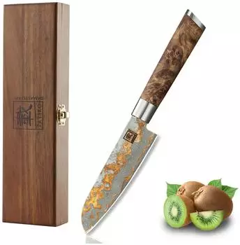Zayiko MysticMagma Santokumesser 12,5cm Damaststahl Kupfer-Bronze-Einlage (1DM-KLN-SAN-KDK)
