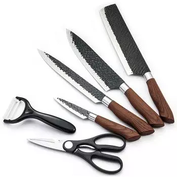 Muxel Küchenmesser-Set 4 Messer, Schere & Keramikschäler, Damast-Stil (4260484486998)