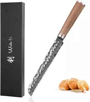 Wakoli Nussbaum Brotmesser Damast 67 Lagen, 20cm Klinge, Wellenschliff (VG-10)
