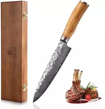 Zayiko Minami Gyuto Chefmesser Damaststahl 67 Lagen, Olivenholzgriff, 20cm Klinge (Minami)