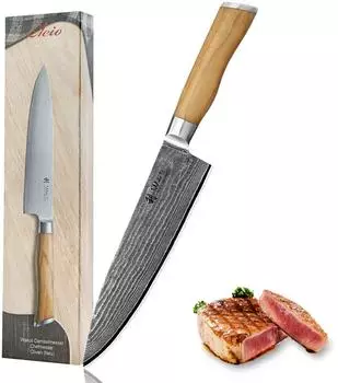 Wakoli Olive Chefmesser Damaststahl (VG10) 20cm Olivenholzgriff (1DM-CHE-OLV)