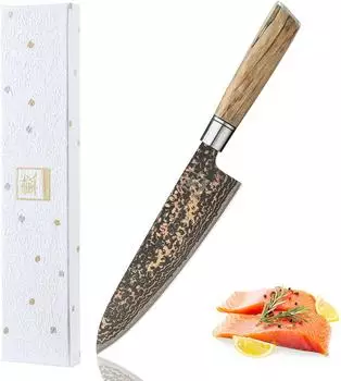 Zayiko BlackMagma Chefmesser Damaststahl, Ahornholzgriff, 19cm Klinge (1DM-CHE-BMM)