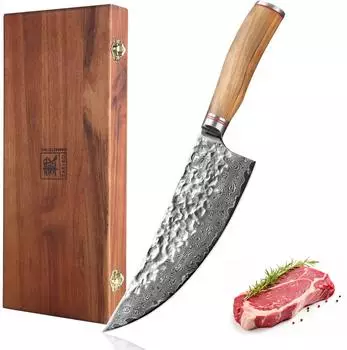 Zayiko Minami Chinesisches Wiegemesser, Damaststahl, 20,5cm Klinge, Olivenholzgriff