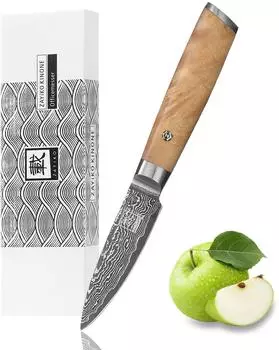 Zayiko Kinone Officemesser Damastklinge 8cm Birke-Wurzelholzgriff