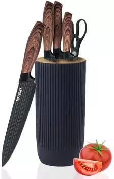 LuxusKollektion Messerblock-Set 6-teilig, Edelstahl, Holzgriff, schwarz
