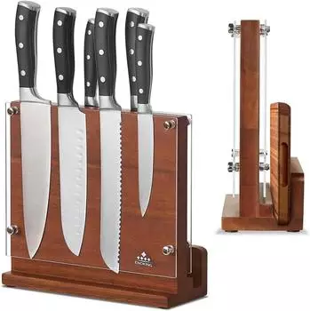 LuxusKollektion ENOKING Magnetischer Messerblock, Akazienholz mit Acrylschild, 12 Messer