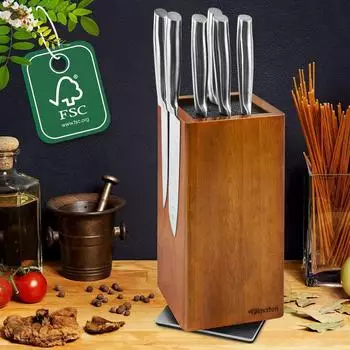 LuxusKollektion Magnet-Messerblock ohne Messer, 360&deg; drehbar, Akazienholz