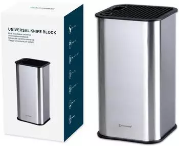 KitchenDao Messerblock aus Edelstahl mit Schlitzen f&uuml;r Schere und Sch&auml;rfstab
