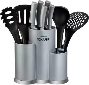 Cofi Messerblock-Set 11-teilig mit Bürsteneinsatz, silber (HTX-12296-DHL)